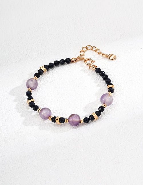 S925 Silver Lavender Amethyst & Blue Sandstone Bracelet – Vintage Gold Cosmic Energy