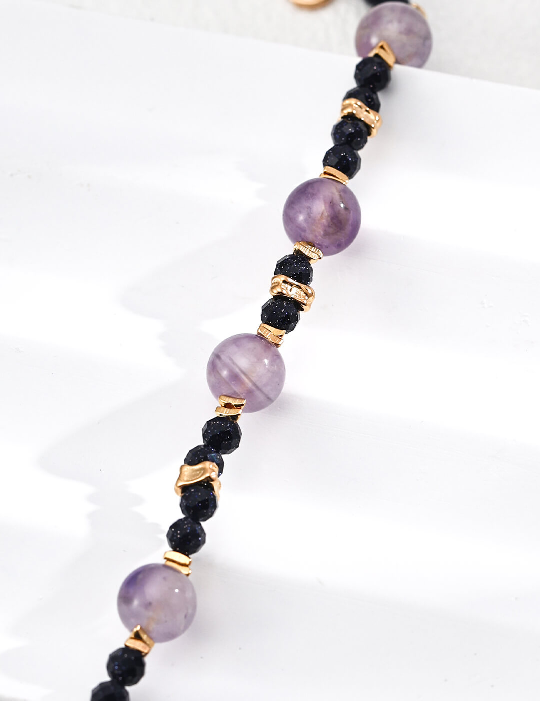 S925 Silver Lavender Amethyst & Blue Sandstone Bracelet – Vintage Gold Cosmic Energy