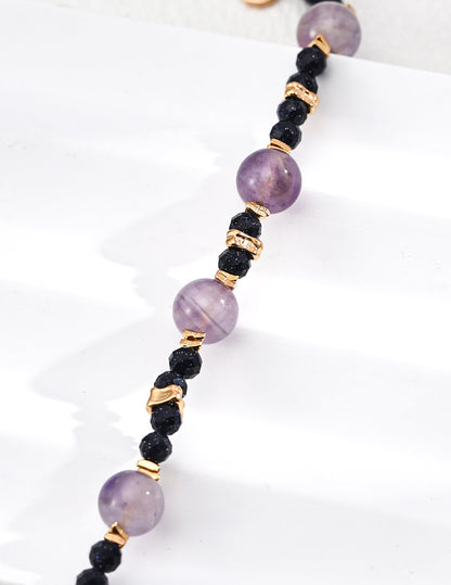 S925 Silver Lavender Amethyst & Blue Sandstone Bracelet – Vintage Gold Cosmic Energy