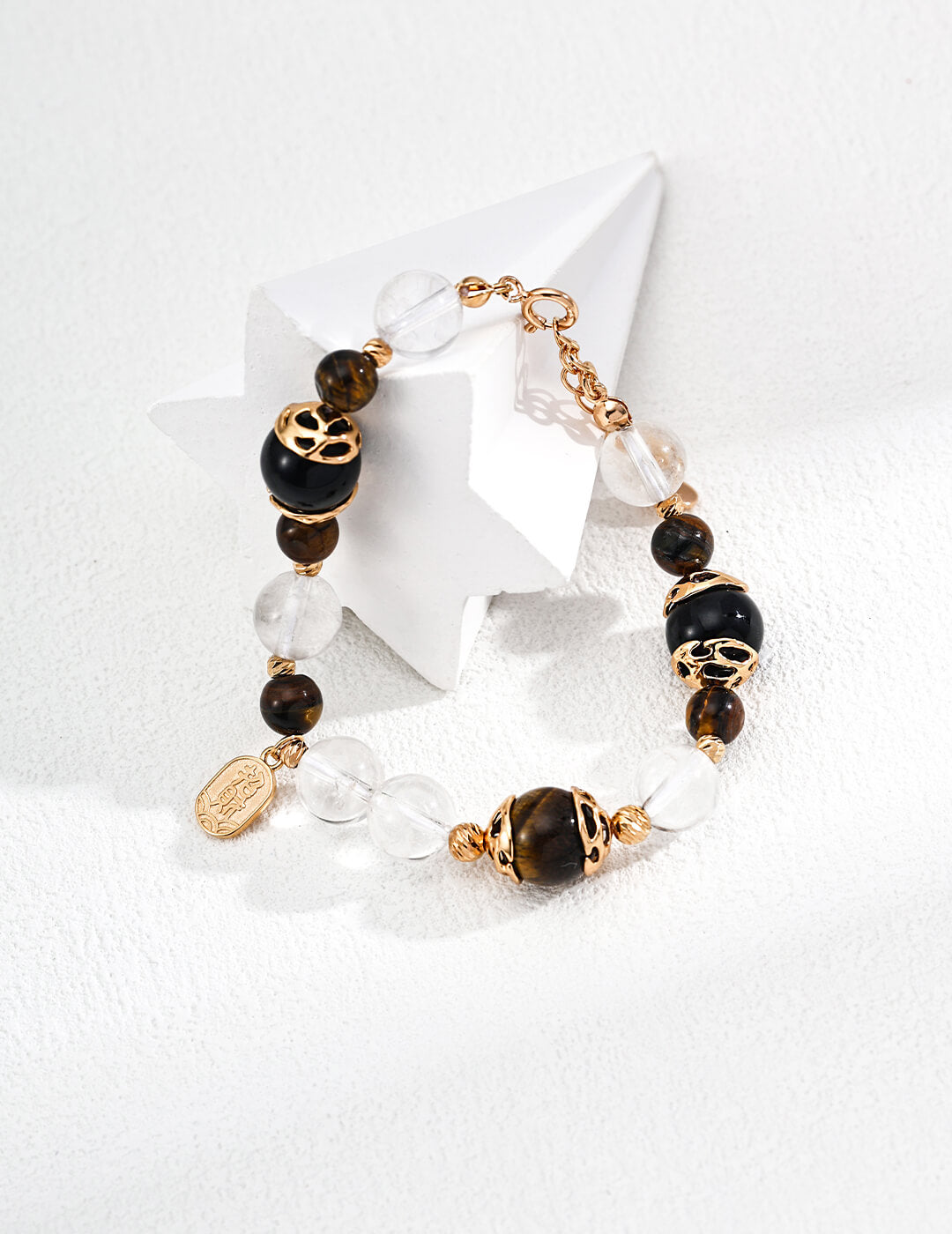 S925 Silver Tiger’s Eye & Black Onyx Crystal Bracelet – Vintage Gold Protection