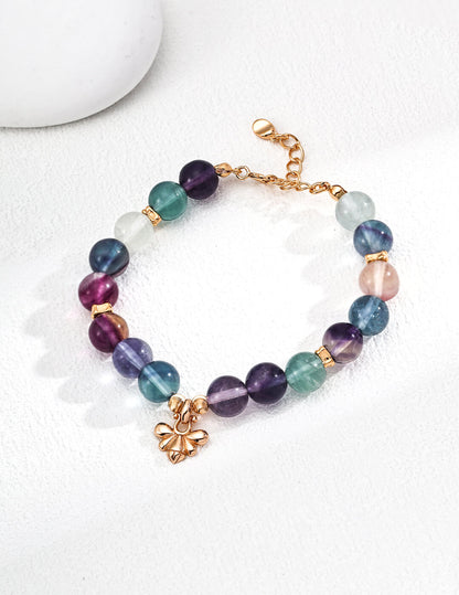 S925 Silver Moonlit Fluorite Bracelet – Vintage Gold Harmony