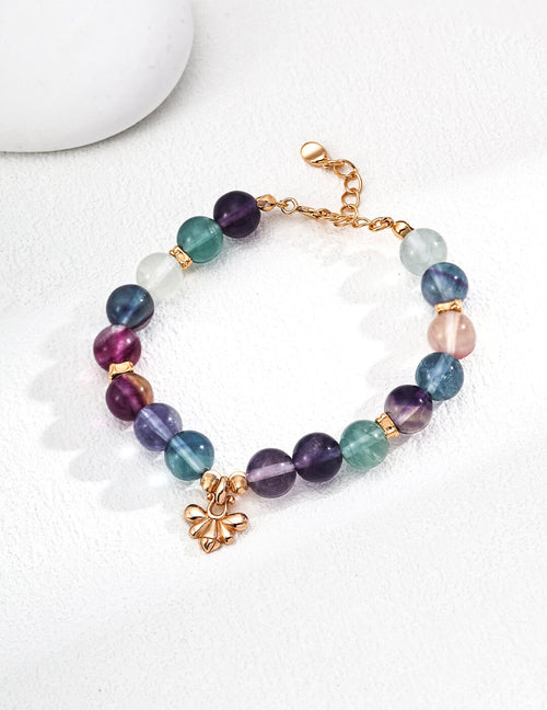 S925 Silver Moonlit Fluorite Bracelet – Vintage Gold Harmony