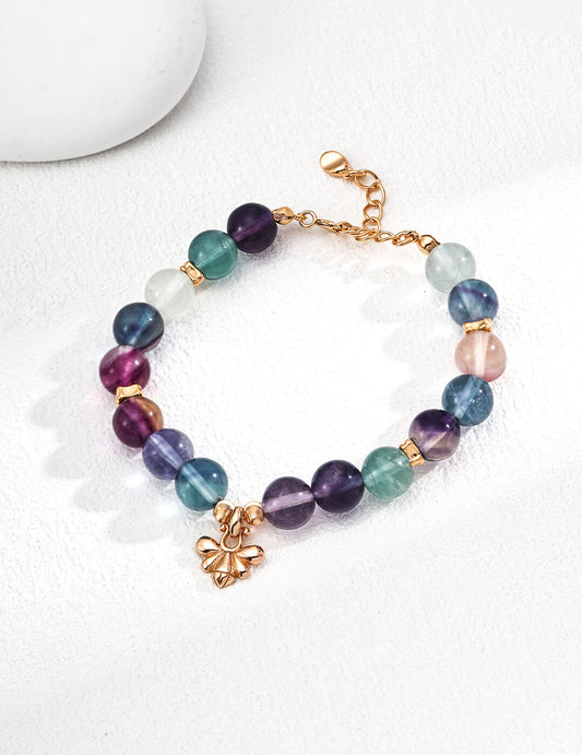 S925 Silver Moonlit Fluorite Bracelet – Vintage Gold Harmony