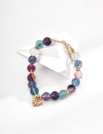 S925 Silver Moonlit Fluorite Bracelet – Vintage Gold Harmony