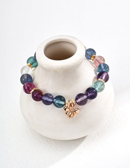 S925 Silver Moonlit Fluorite Bracelet – Vintage Gold Harmony