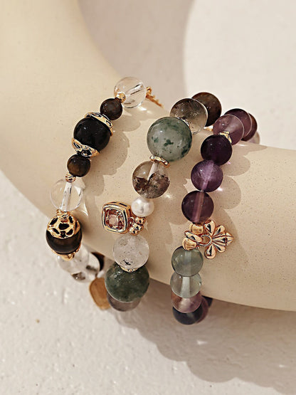 S925 Silver Moonlit Fluorite Bracelet – Vintage Gold Harmony