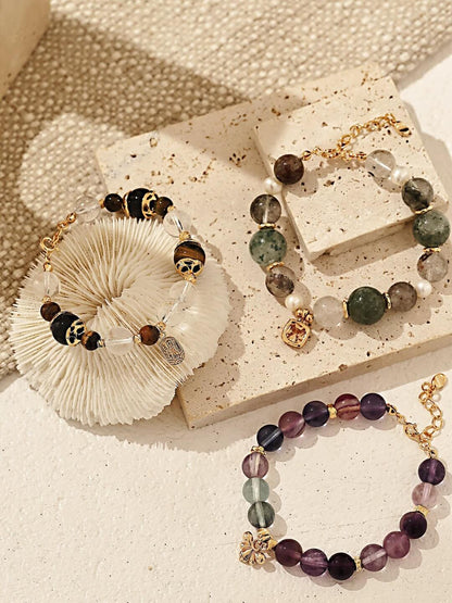 S925 Silver Moonlit Fluorite Bracelet – Vintage Gold Harmony