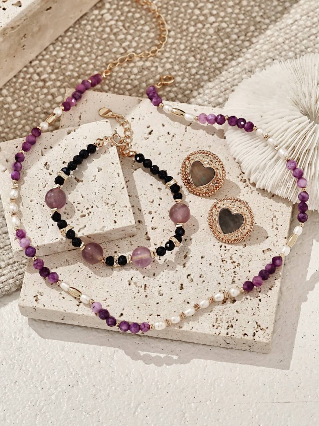 S925 Silver Lavender Amethyst & Blue Sandstone Bracelet – Vintage Gold Cosmic Energy