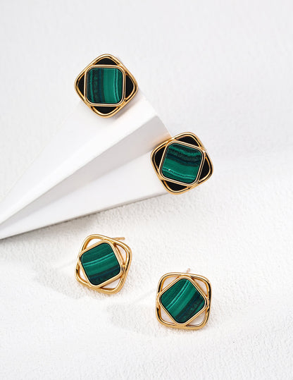 S925 Silver Minimalist Gemstone Earrings – Malachite, Pearl & Agate