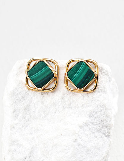 S925 Silver Minimalist Gemstone Earrings – Malachite, Pearl & Agate