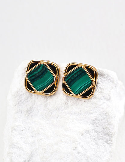 S925 Silver Minimalist Gemstone Earrings – Malachite, Pearl & Agate