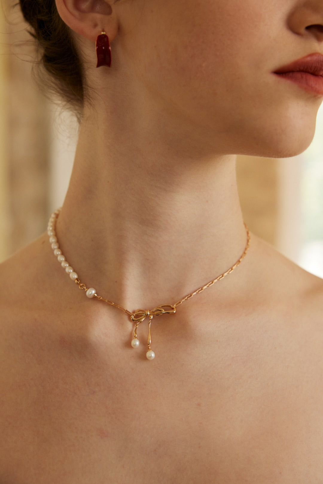 Nebula Butterfly Necklace｜S925 Two-color Pearl Bow