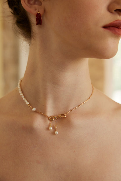 Nebula Butterfly Necklace｜S925 Two-color Pearl Bow