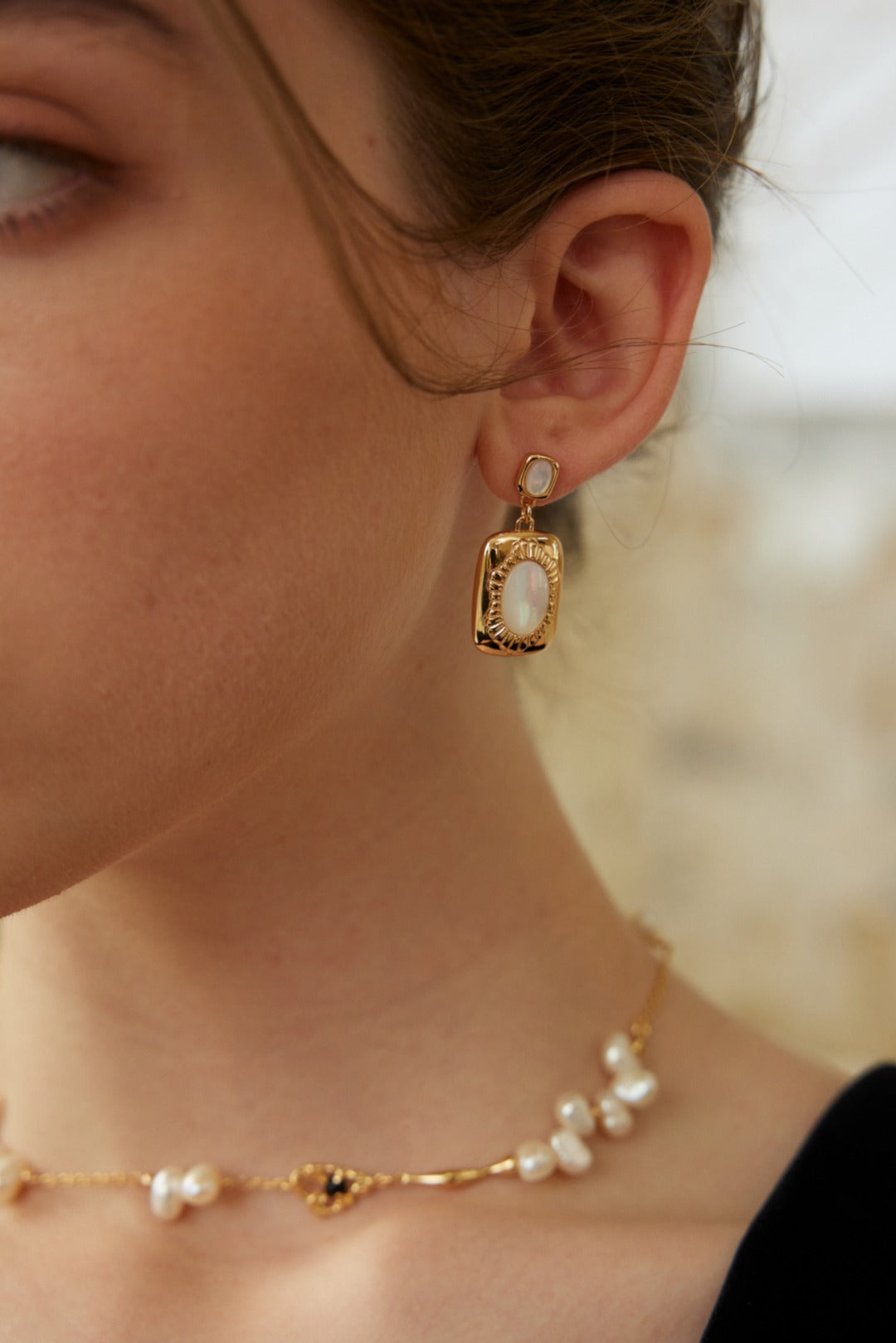 Stardust Pearl Earrings｜S925 Vintage Gold and Silver Silk Shell