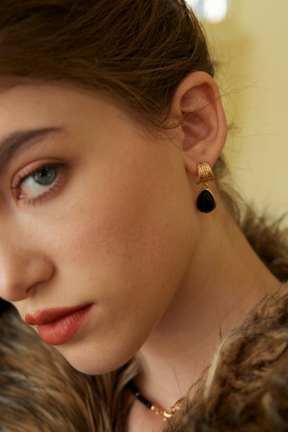 Dark Star Era Earrings｜S925 Silver Vintage Gold Agate