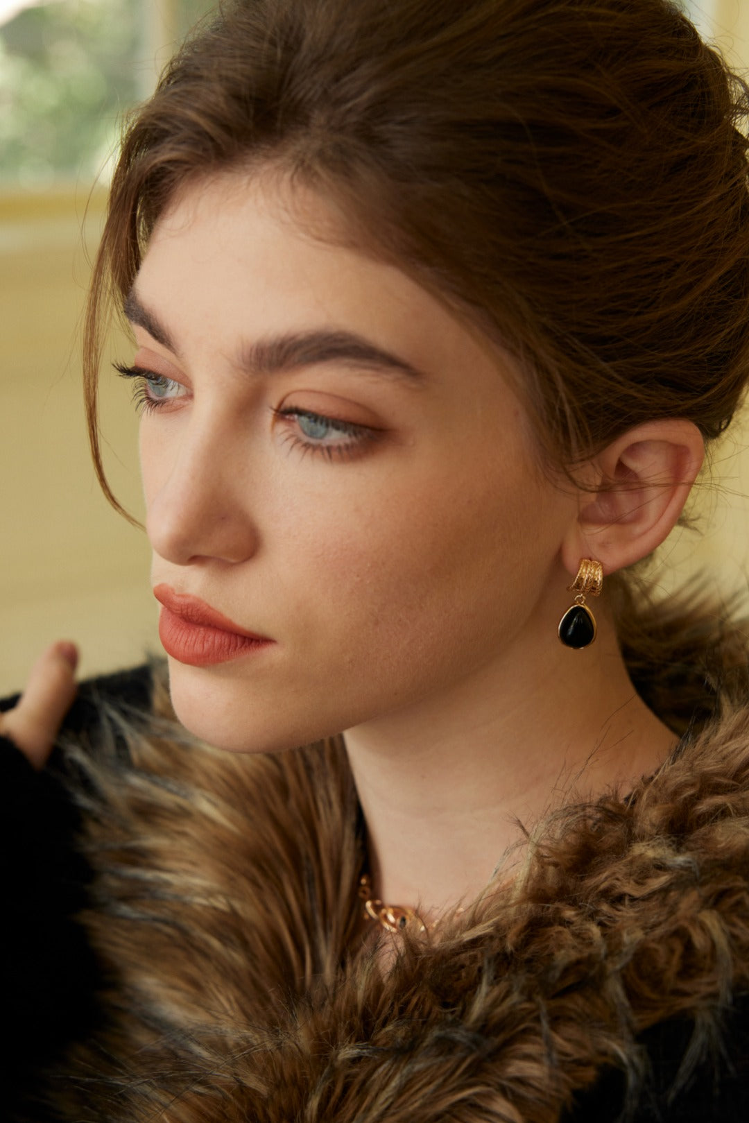 Dark Star Era Earrings｜S925 Silver Vintage Gold Agate