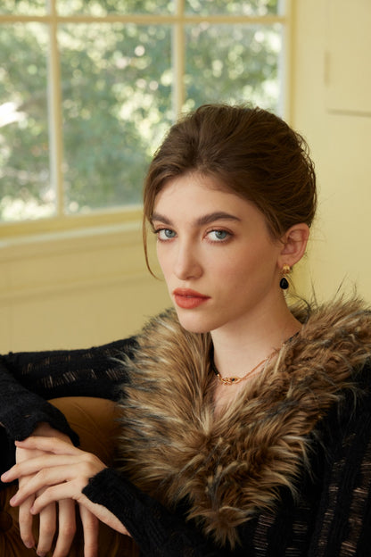 Dark Star Era Earrings｜S925 Silver Vintage Gold Agate