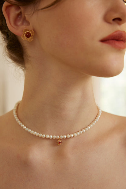 Double Star Gravity Set | S925 Silver Pearl Agate | Red and Black Stardust Necklace + Bracelet