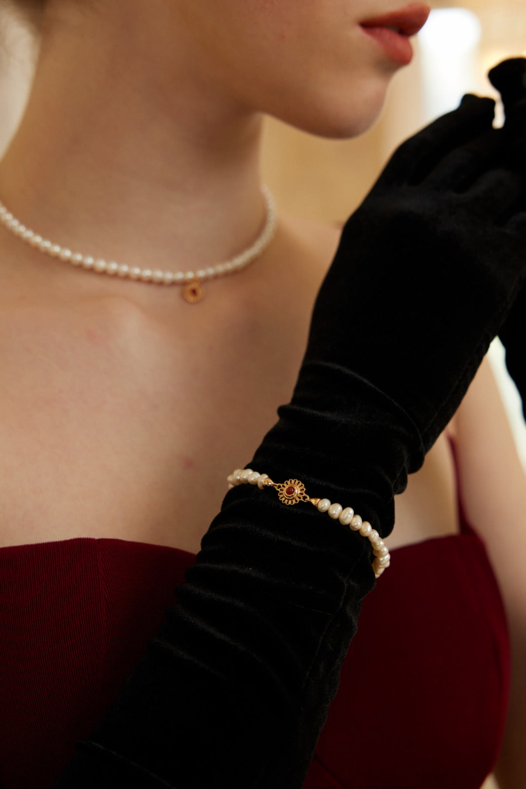 Double Star Gravity Set | S925 Silver Pearl Agate | Red and Black Stardust Necklace + Bracelet