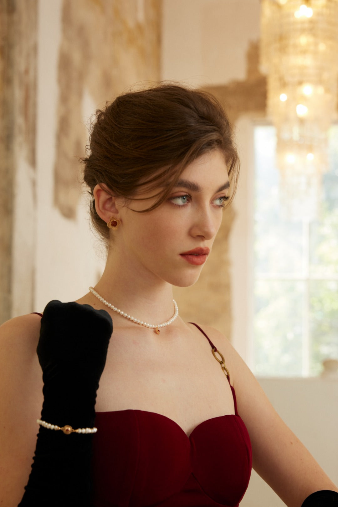 Double Star Gravity Set | S925 Silver Pearl Agate | Red and Black Stardust Necklace + Bracelet