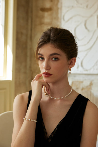 Gravitational Pearl Set | S925 Silver Natural Pearl Drawstring Design Necklace + Bracelet