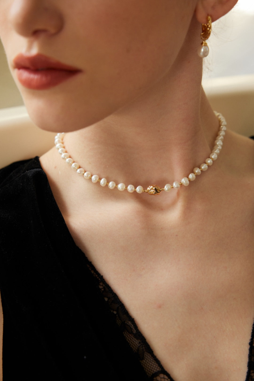 Gravitational Pearl Set | S925 Silver Natural Pearl Drawstring Design Necklace + Bracelet