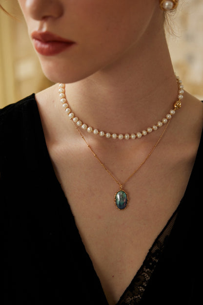 Gilded Moon Shadow Necklace | S925 Silver Mabe Pearl