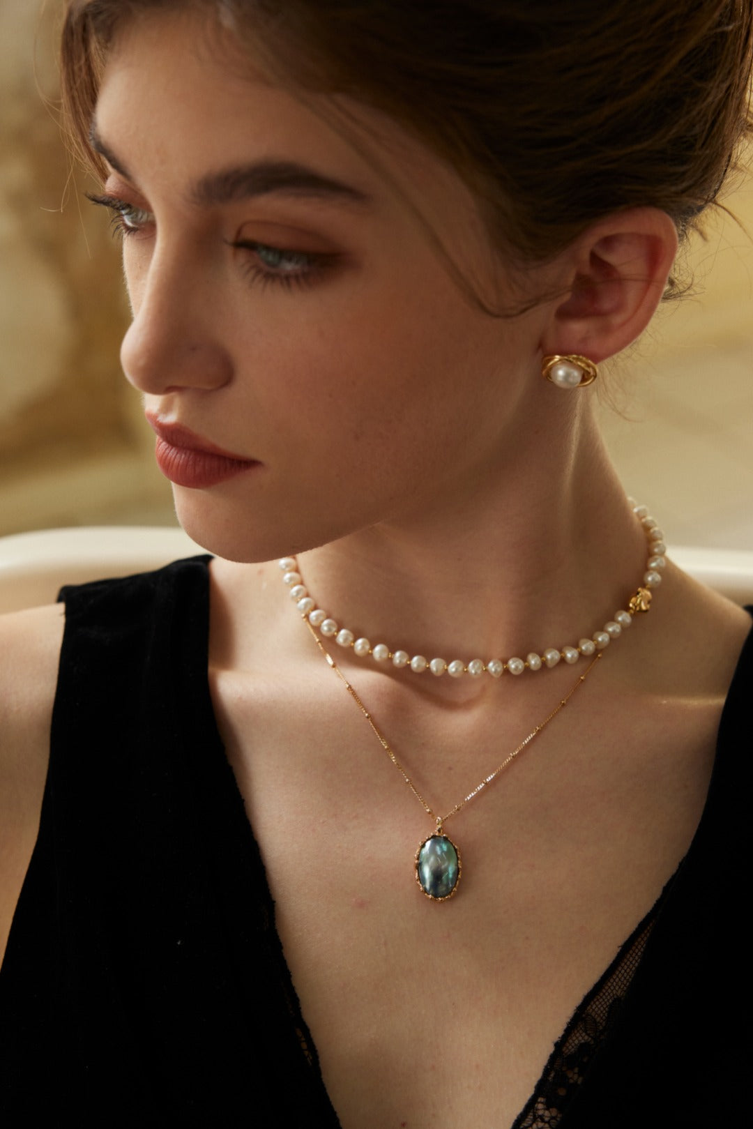 Gilded Moon Shadow Necklace | S925 Silver Mabe Pearl