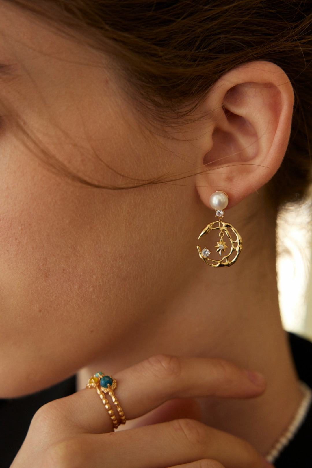 Moonlight Star Earrings | S925 Silver Pearl Zircon Earrings