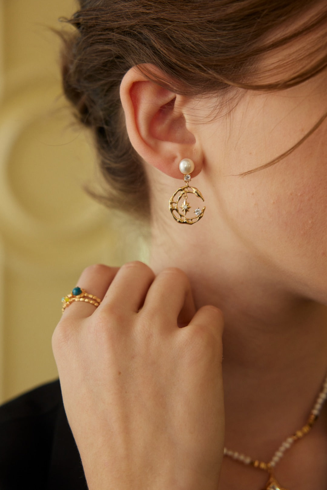 Moonlight Star Earrings | S925 Silver Pearl Zircon Earrings