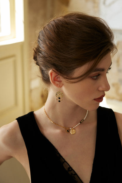 Night Banquet Star Track Earrings｜S925 Silver Black Agate Earrings