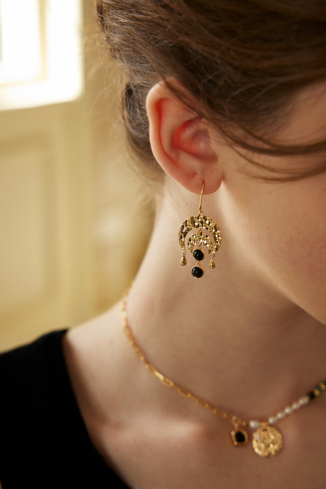 Night Banquet Star Track Earrings｜S925 Silver Black Agate Earrings