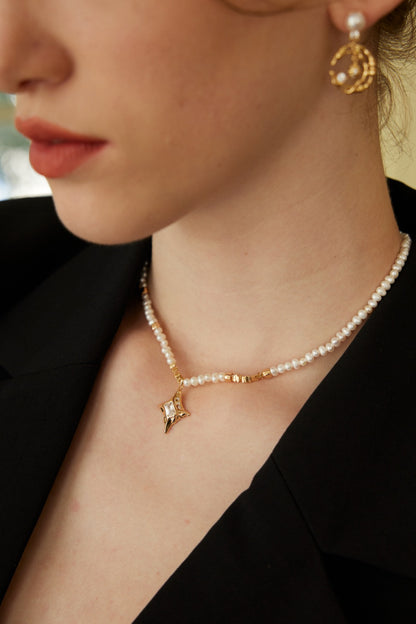 Star Dance｜S925 silver natural pearl zircon necklace