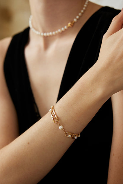 Star Track Pearl Set｜S925 Silver Pearl Bracelet + Earrings