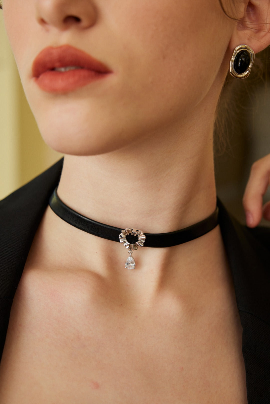 Dark Star Track Necklace | S925 Silver Zircon Choker Velvet/PU