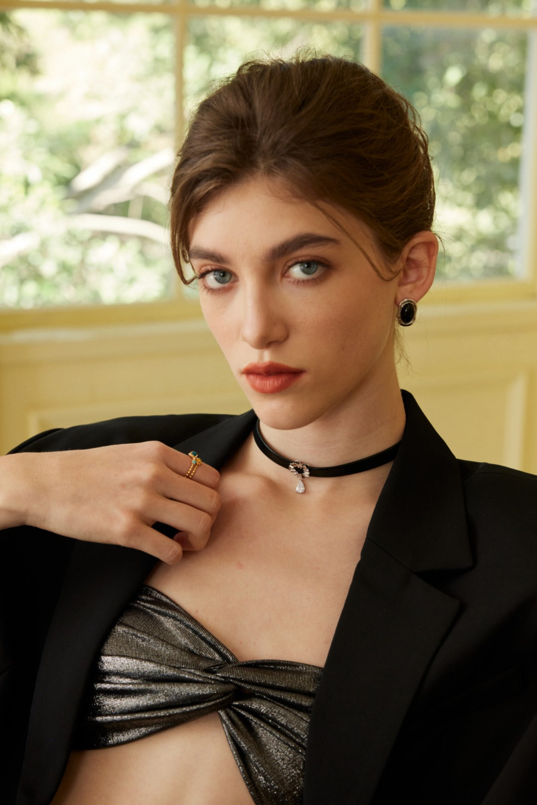 Dark Star Track Necklace | S925 Silver Zircon Choker Velvet/PU