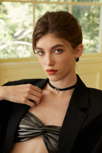 Dark Star Track Necklace | S925 Silver Zircon Choker Velvet/PU