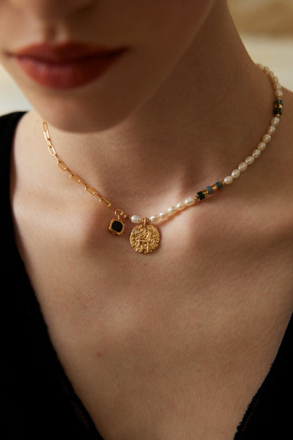 Nebula Cocoon Necklace | S925 Natural Pearl Water Grass Agate Zircon