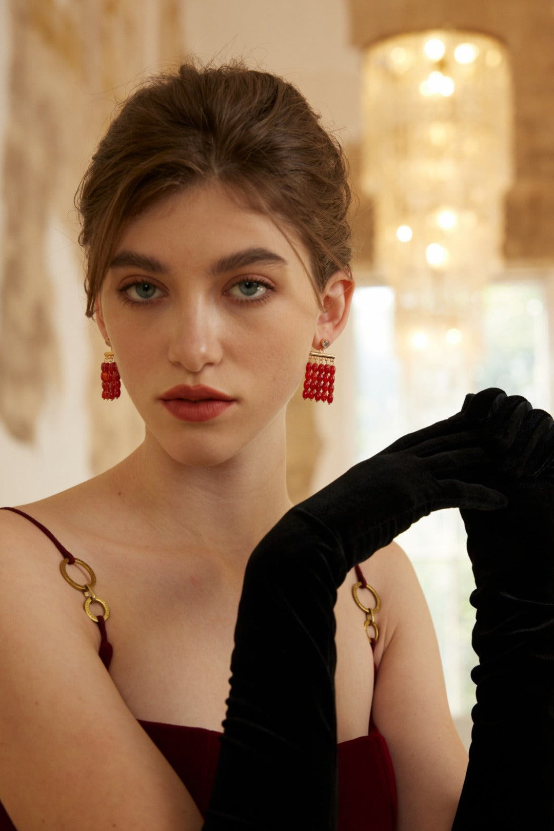 Flaming Star Earrings | S925 Vintage Gold Red Agate