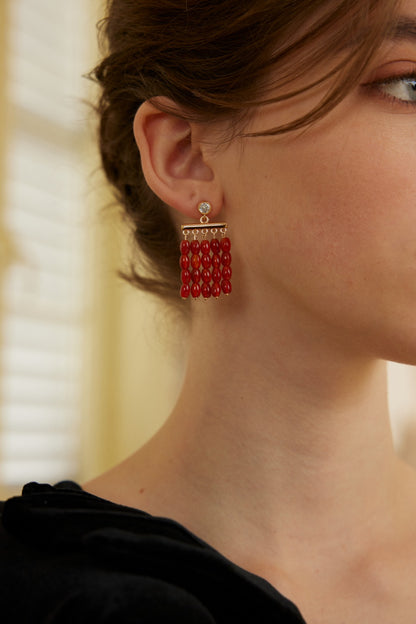 Flaming Star Earrings | S925 Vintage Gold Red Agate