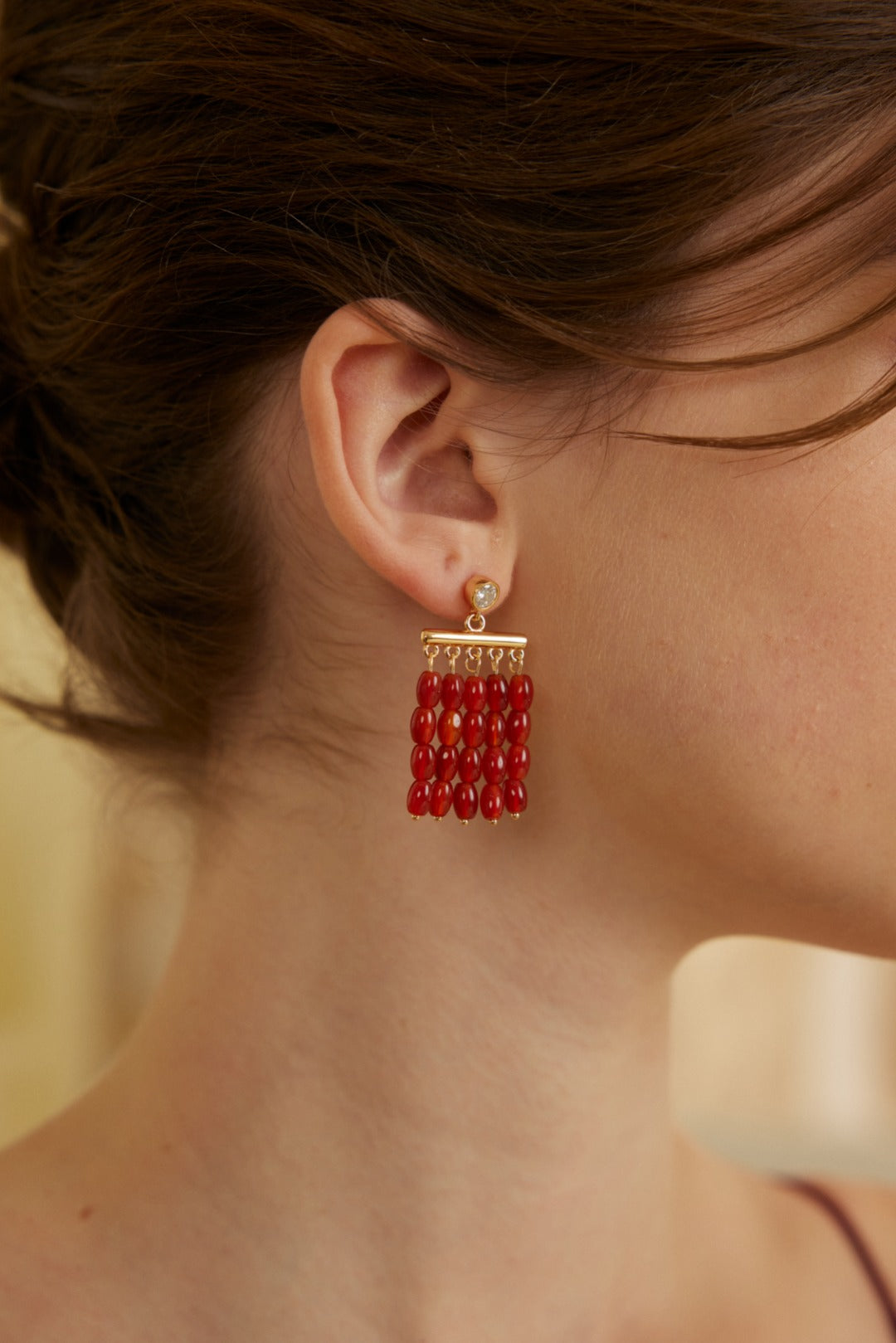 Flaming Star Earrings | S925 Vintage Gold Red Agate