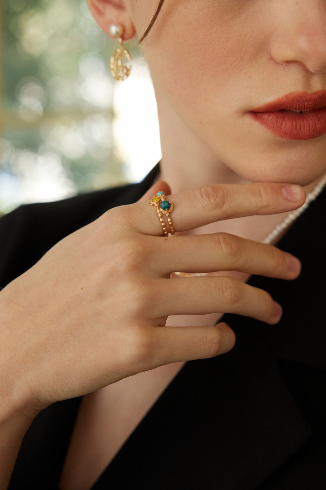 Galaxy Mineral Ring | S925 Vintage Gold Tricolor Gemstone