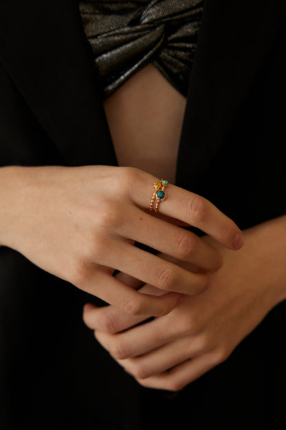 Galaxy Mineral Ring | S925 Vintage Gold Tricolor Gemstone