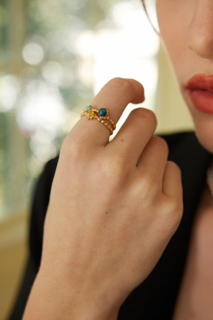 Galaxy Mineral Ring | S925 Vintage Gold Tricolor Gemstone