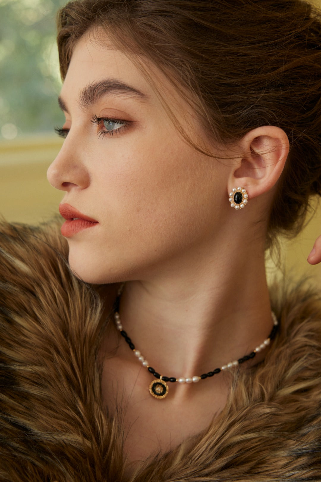 Dusk Shimmer Earrings | S925 Black Agate Imitation Pearl