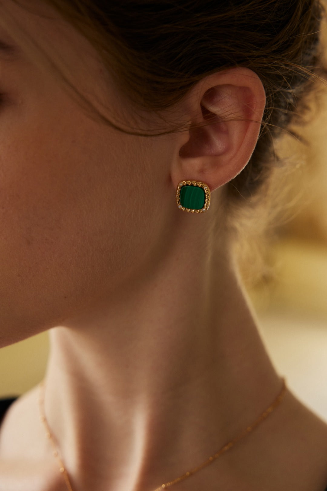 Interstellar Oasis Set | S925 Vintage Gold Zircon Malachite Earrings + Necklace