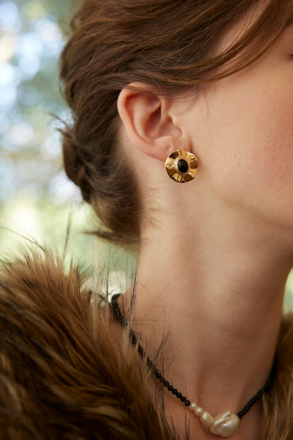 French Starry Night Earrings | S925 Silver Black Agate Shell