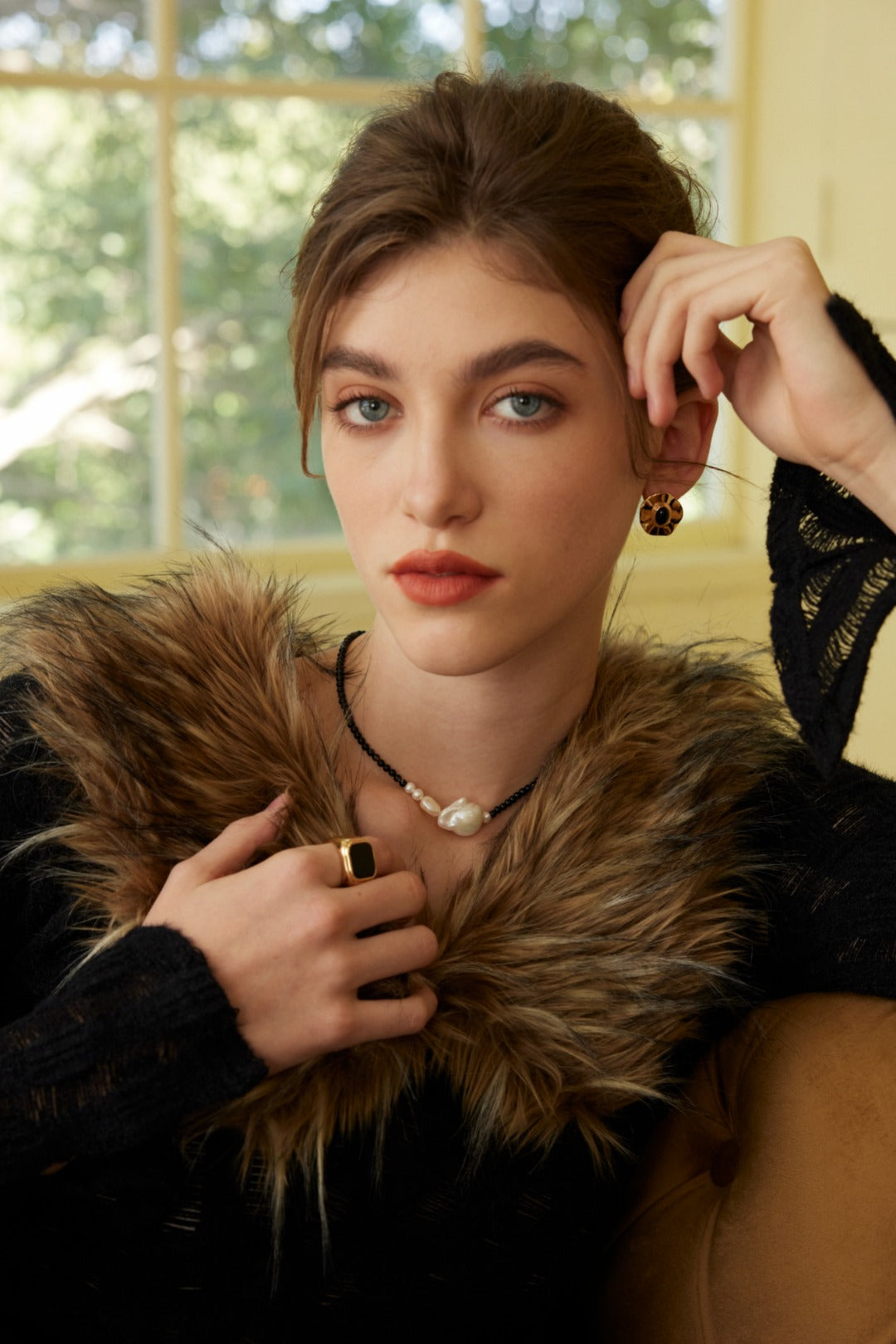 French Starry Night Earrings | S925 Silver Black Agate Shell