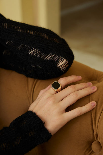 Dark Star Track Ring | S925 Two-color Black Agate Open Ring