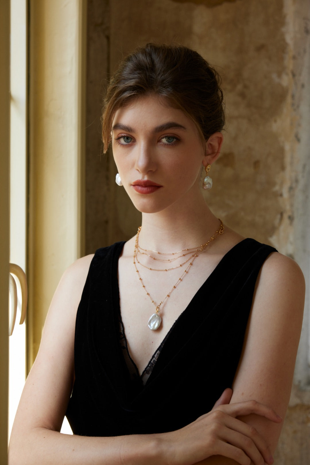 S925 Silver Baroque Pearl Necklace – Vintage Gold